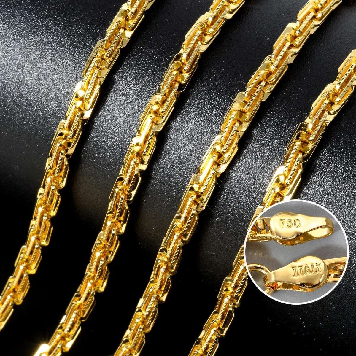 Width 4mm Italian 750 gold Plated textured Dubai Necklace DIY simple jewelry men women party