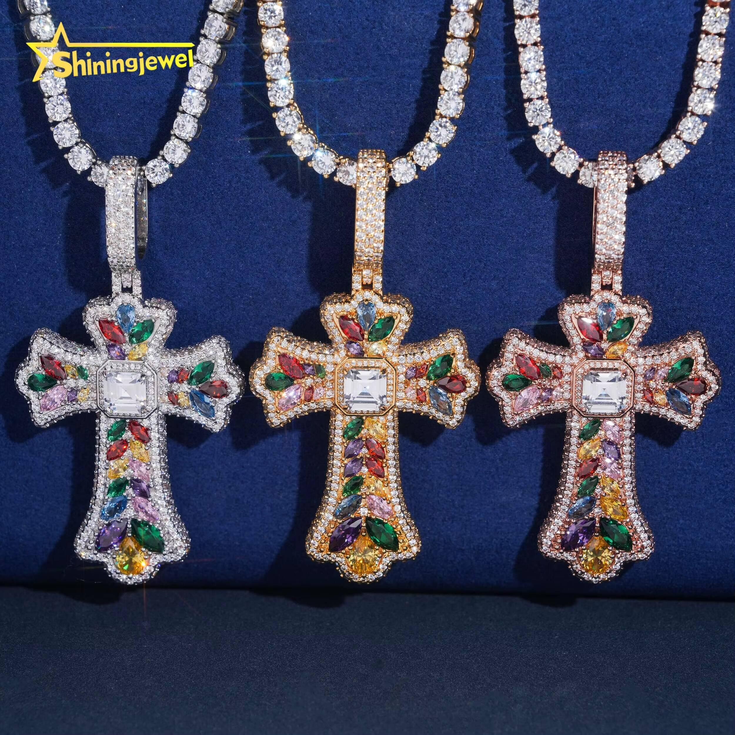 Luxury Colorful Multi Cutting Fashion Hip Hop Rapper Men Jewelry Pendant Brass 5A CZ Iced Out Cubic Zircon Diamond Cross Pendant