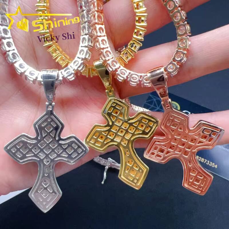 Factory Price Hip Hop Jewelry Pendants Pass Diamond Tester 925 Sterling Silver Moissanite Cross Pendant