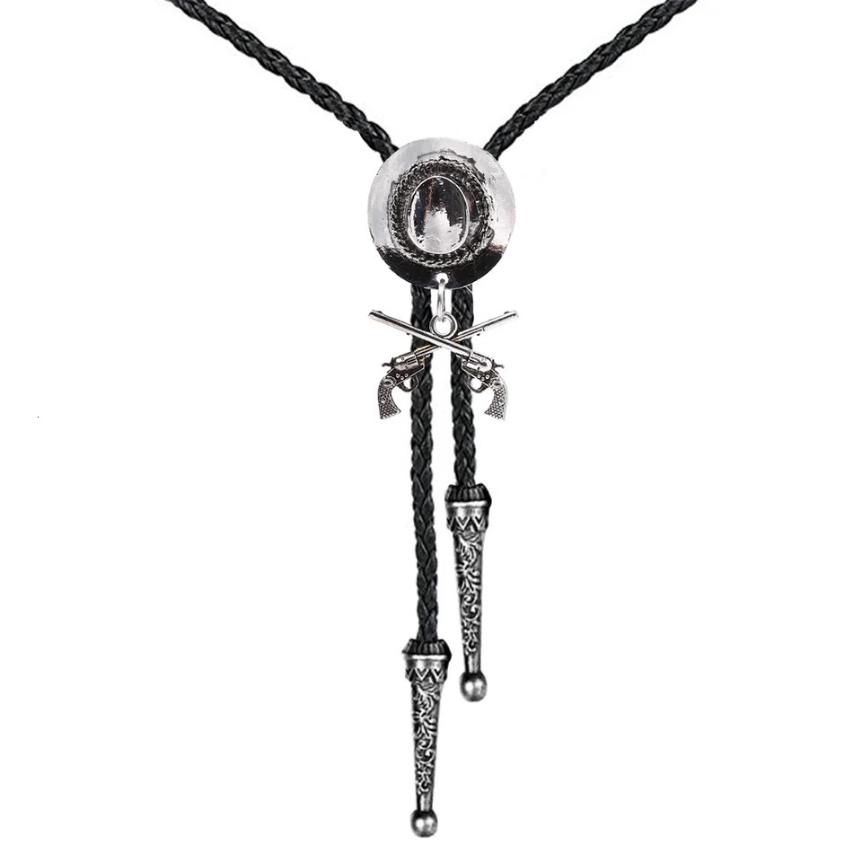 Western cowboy double gun hat bolo tie riding fashion accessories metal bolo tie 250430
