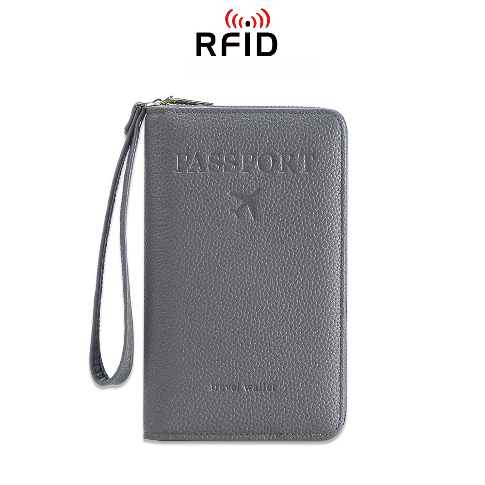 Designer Wallet RFID Lychee Patterned Passport Flight Ticket Storage Document Bag Multifunctional Travel Zipper Hand Held Passport Bag Luxury Wallet K