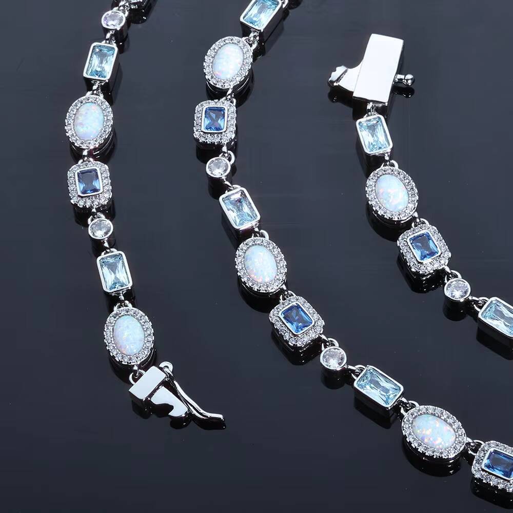 Eskeem Geometric Bracelet 6mm 925 Silver Iced VVS Moissanite Colored Gemstone Chain Hip Hop Fine Jewelry