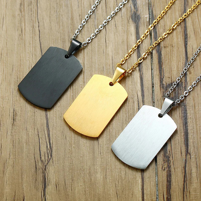10 pieces/batch mirror polished 304 stainless steel ID blank dog tag necklace rectangular military pendant jewelry wholesale 250427