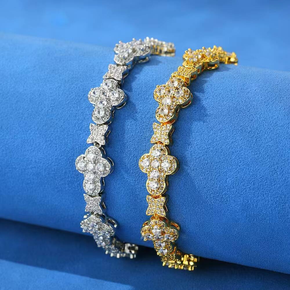 Fashion 10mm 925 Sterling Silver VVS Moissanite Diamond Iced Out Star Cross Link Men Women Bracelet