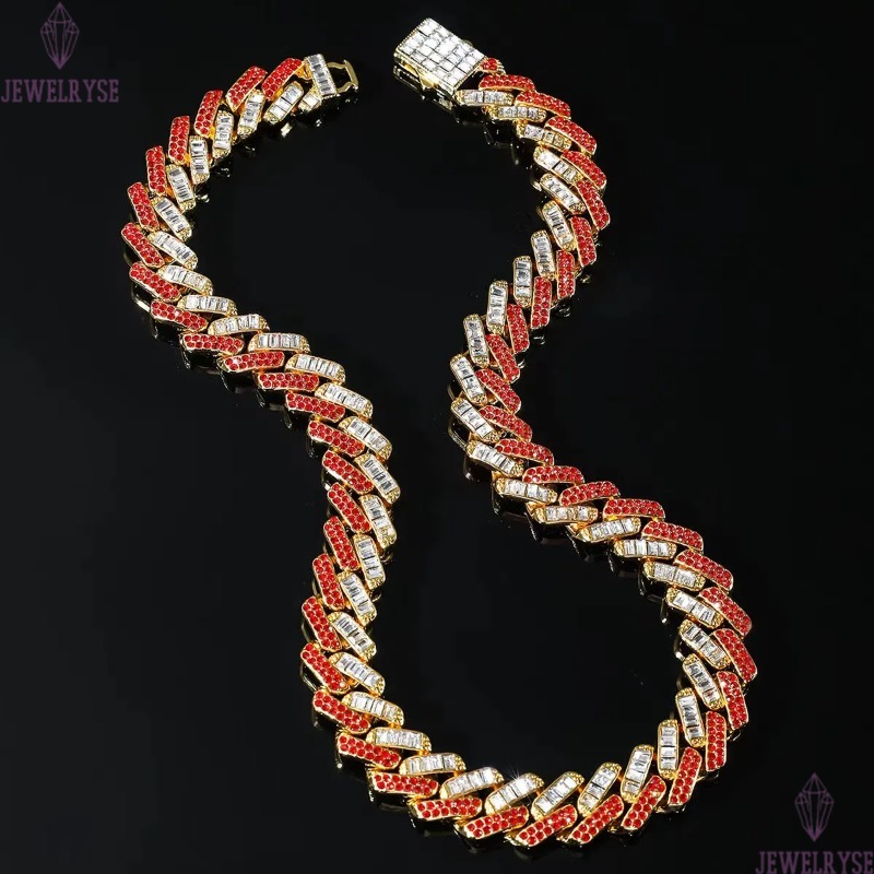 necklace moissanite chain Iced Out 925 Pure Silver Moissanite Necklace Gra Vvs 15mm Two Tone Moissanite Cuban Link Chain