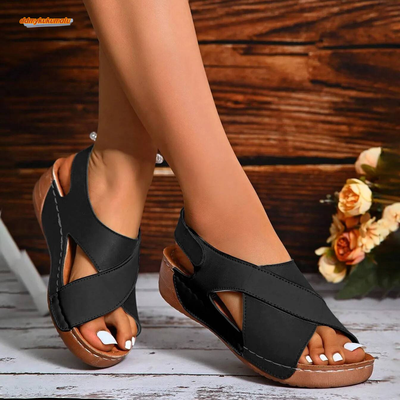 Summer Sandals Casual Hollow Sports Solid Color Elastic Strap Fish Mouth Wedge Heel Slippers Women Vacation Shoes 2025 ddmykukumalu