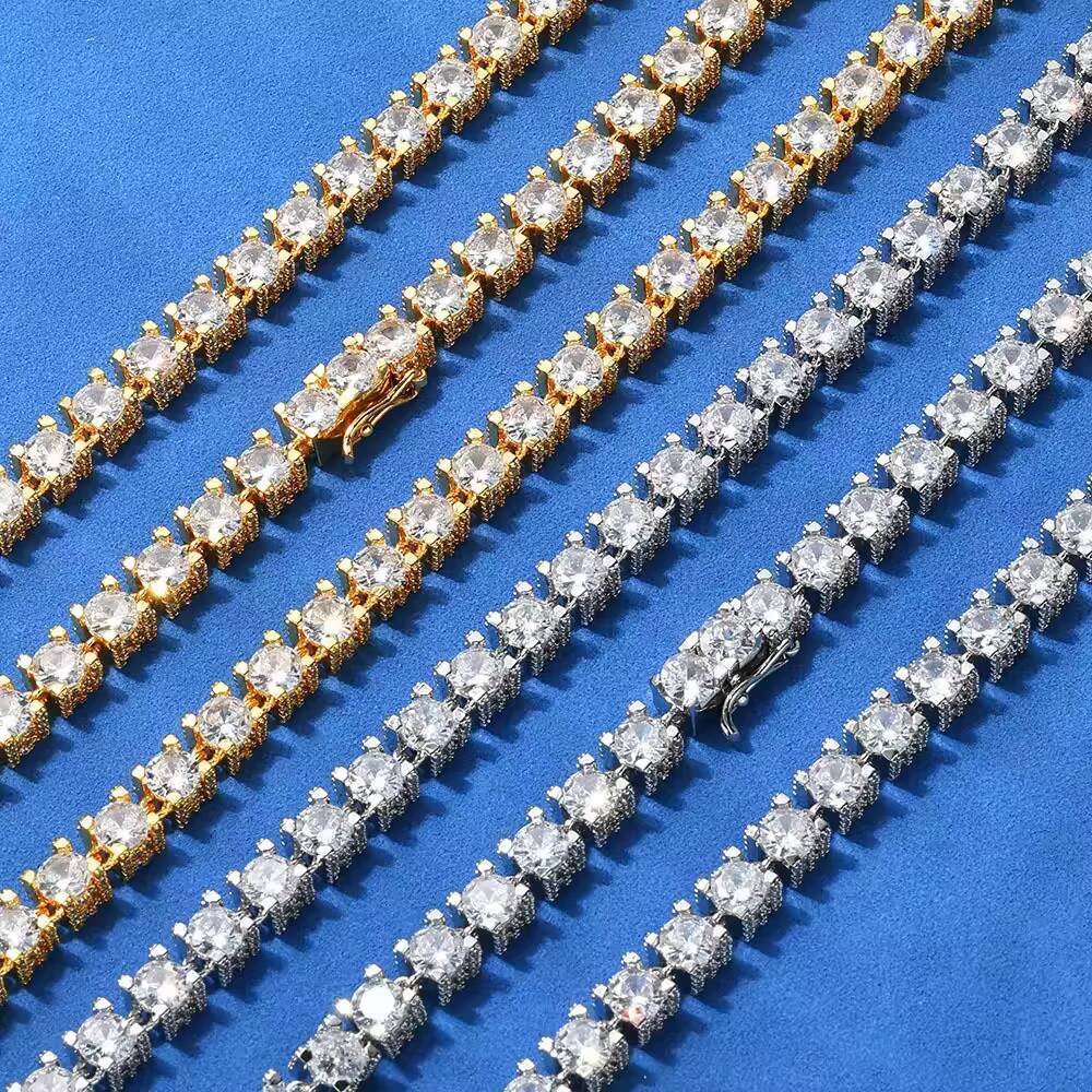 Sparkling VVS Moissanite Tennis Chain Necklace 925 Silver Rose Gold Plated Iced Out Cut Jewelry for Womens Anniversary