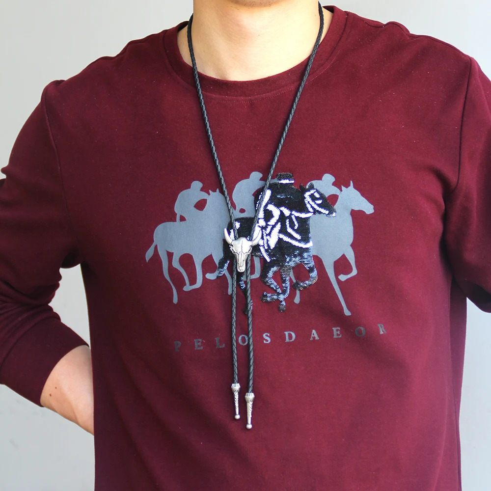 Fashion Mens Leather Cow Head Bolo Tie Necklace Jewelry Retro Western Cowboy Mens Gifts Necktie Men Accessories 250430