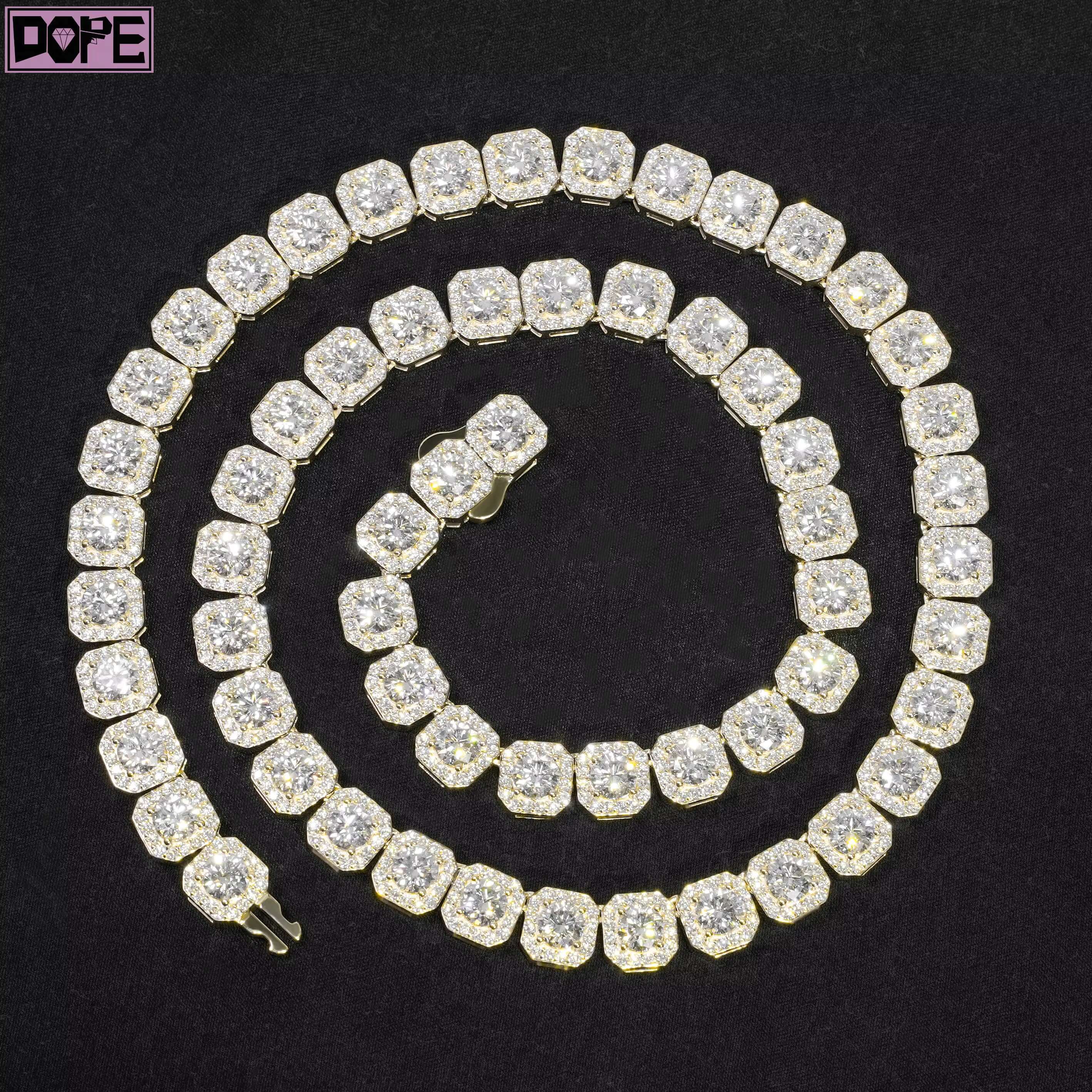 10mm Tennis Chain Cluster 925 Sterling Silver Pass Diamond Tester Hiphop Custom Moissanite Tennis Chain