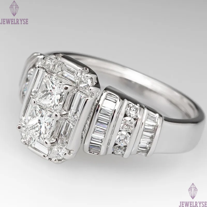 Wedding Rings Luxury Jewelry 925 Sterling Silver T Princess Cut White Topaz CZ Diamond Gemstones Party Eternity Women Engagement Band Ring Gift