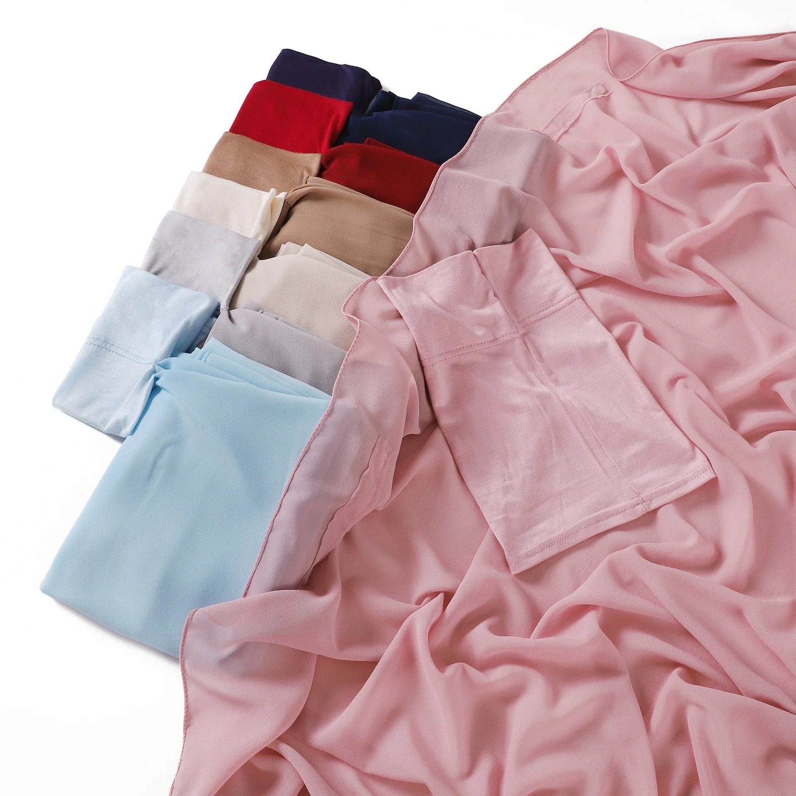 Premium Instant Chiffon Hijab With Bulit-in Magnets Solid Color Easy To Wear Shawl Wrap with Undercap for Muslim Women 250420