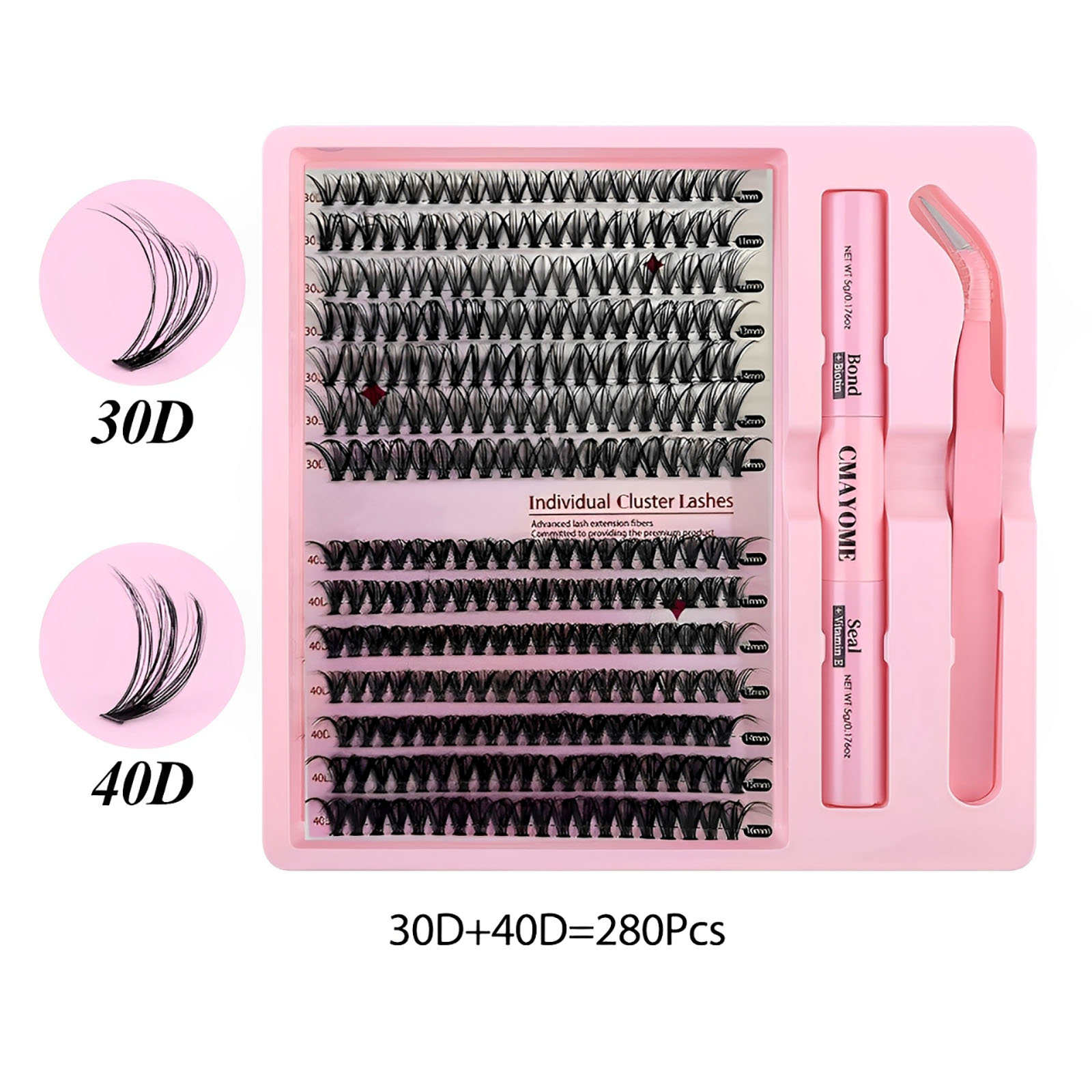 DIY Lash Clusters Kit Mixed Length Volume Eyelash Cluster Set Soft Fluffy Long Lasting Lashes with Glue Tweezer for Beginners Easy At Home Application