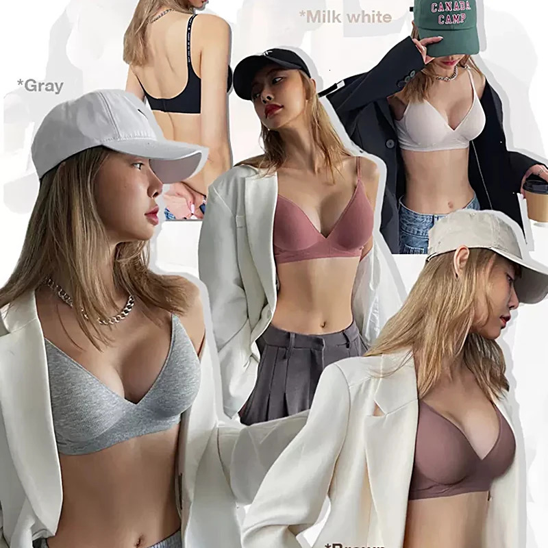 FINETOO Womens Wireless Deep VPad Bra SXL Fashion Striped Knitted Sexy Solid Underwear 6 Colors 250430