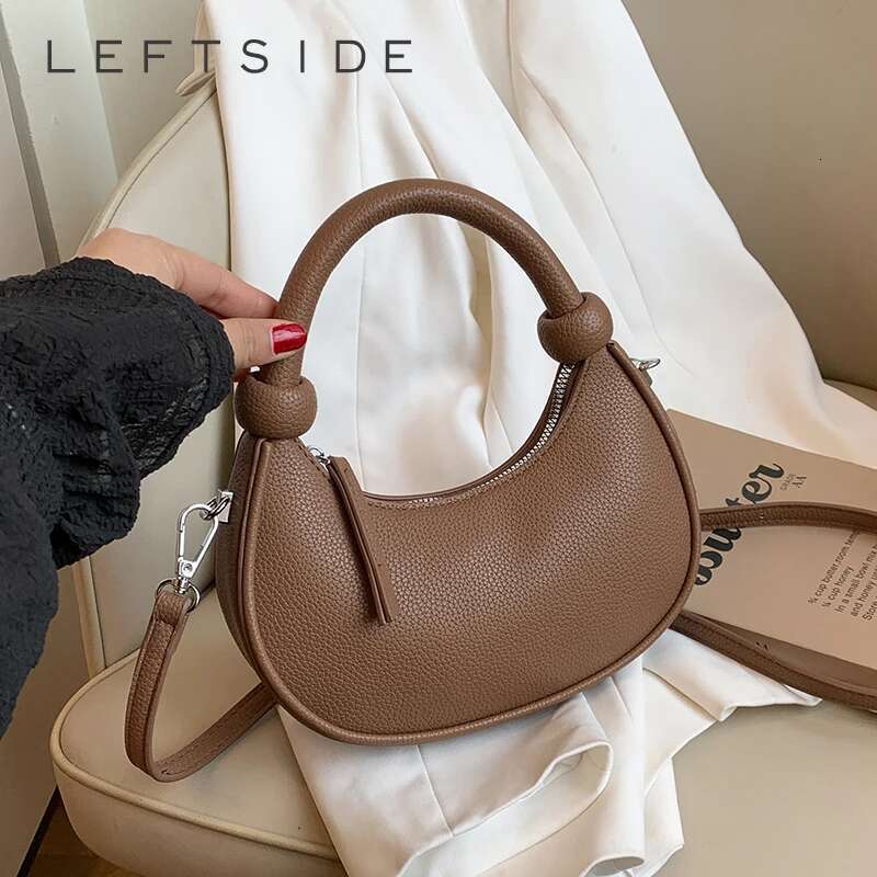LEFTSIDE Small PU Leather Saddle Bags Lady Crossbody Shoulder Bag for Women 2025 Spring Y2K Trend Simple Handbags and Purses