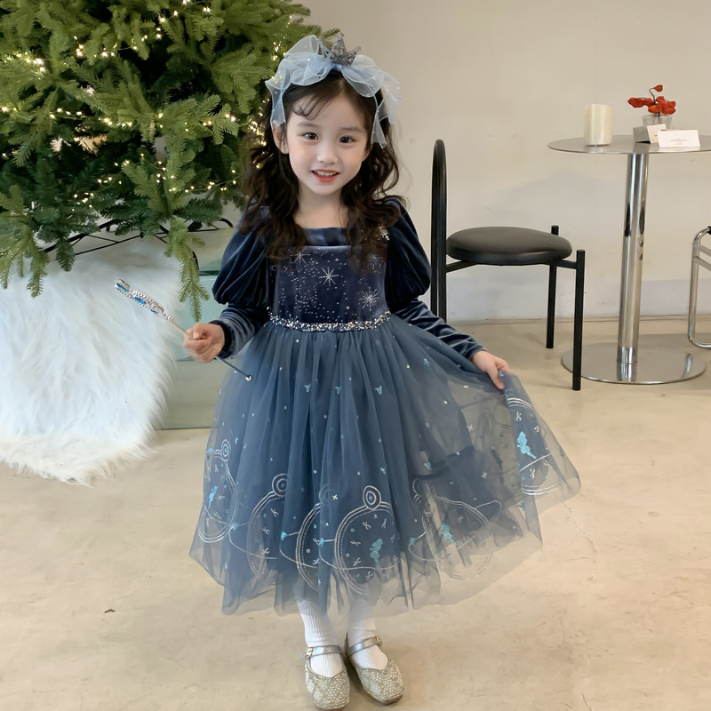 DISNEY kids designer clothes Frozen baby clothes Princess Elsa Spring and Autumn style dress for children outfit for one-year-old baby girl