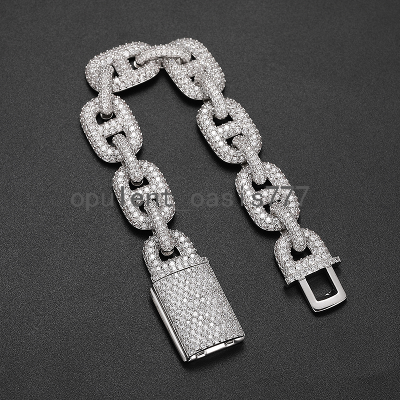 Factory Price Punk Style Mens Jewelry Luxury Anklet 14mm Full Pave moissanite Stone Iced Out Cuban Link Chain Bracelet