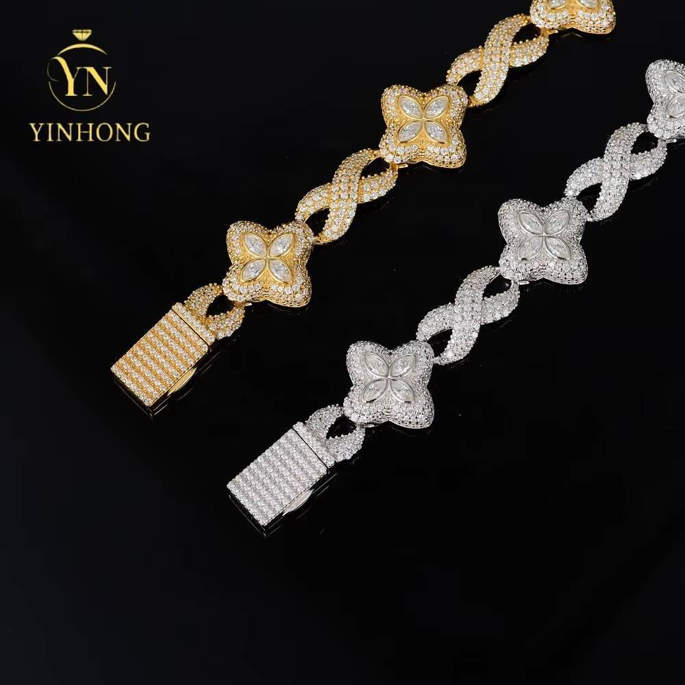 Fine Jewelry Luxury Flower Moissanite Cuban Link Chain Sterling Silver 925 Moissanite Bracelets Hip Hop Mens Jewelry