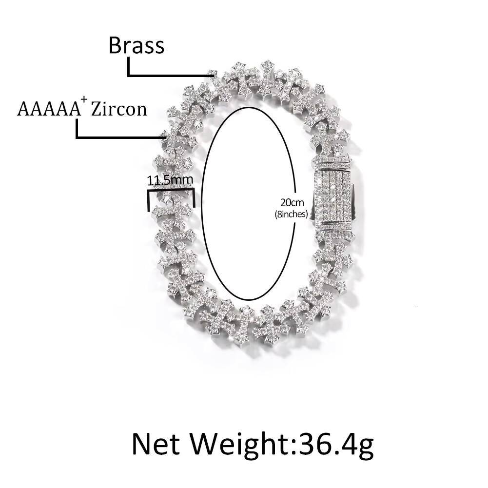 Iced Out 5A CZ Cross Bracelet Cluster Mini Cross Link Chain Bracelets 18K Gold Plated Brass Jewelry