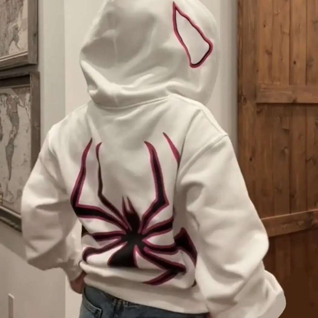 Haruku Spider Print Hoodies Men Women Hip Hop Zipper Goth Punk Men's Casual Long Sleeve Loose Y2K Sweatshirt spring Streetwear fashion clothing w