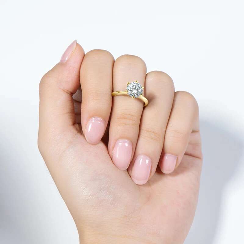 Anziw 0.5-3.0CT Moissanite Solitaire Ring Silver 925 14K Gold Plated Wedding Engagement Band For Women Jewelry with Certificate