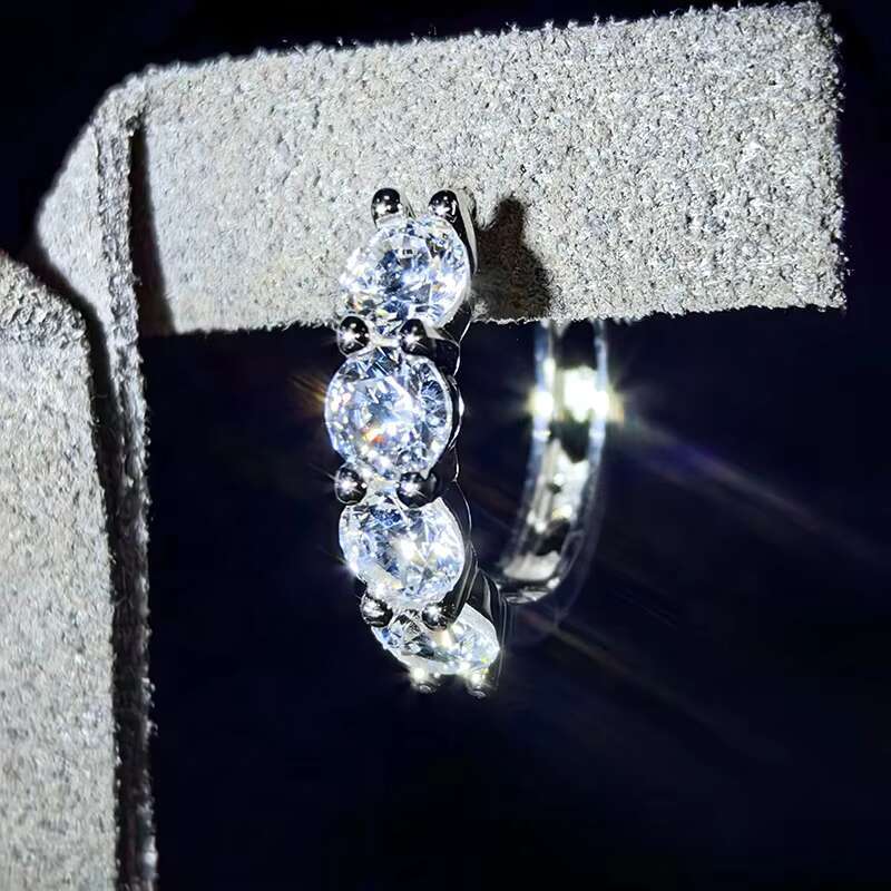 GRA Fine Jewelry Rhodium Plated S925 Silver Shimmering VVS D Color Moissanite Huggie Hoop Earrings for Women Pass Diamond Tester