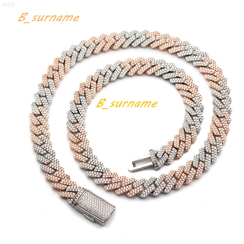 Bust Down Miami Cuban Two Tone Iced Out S925 Sterling Silver Moissanite 12mm 2rows Gold Plated Link Chain