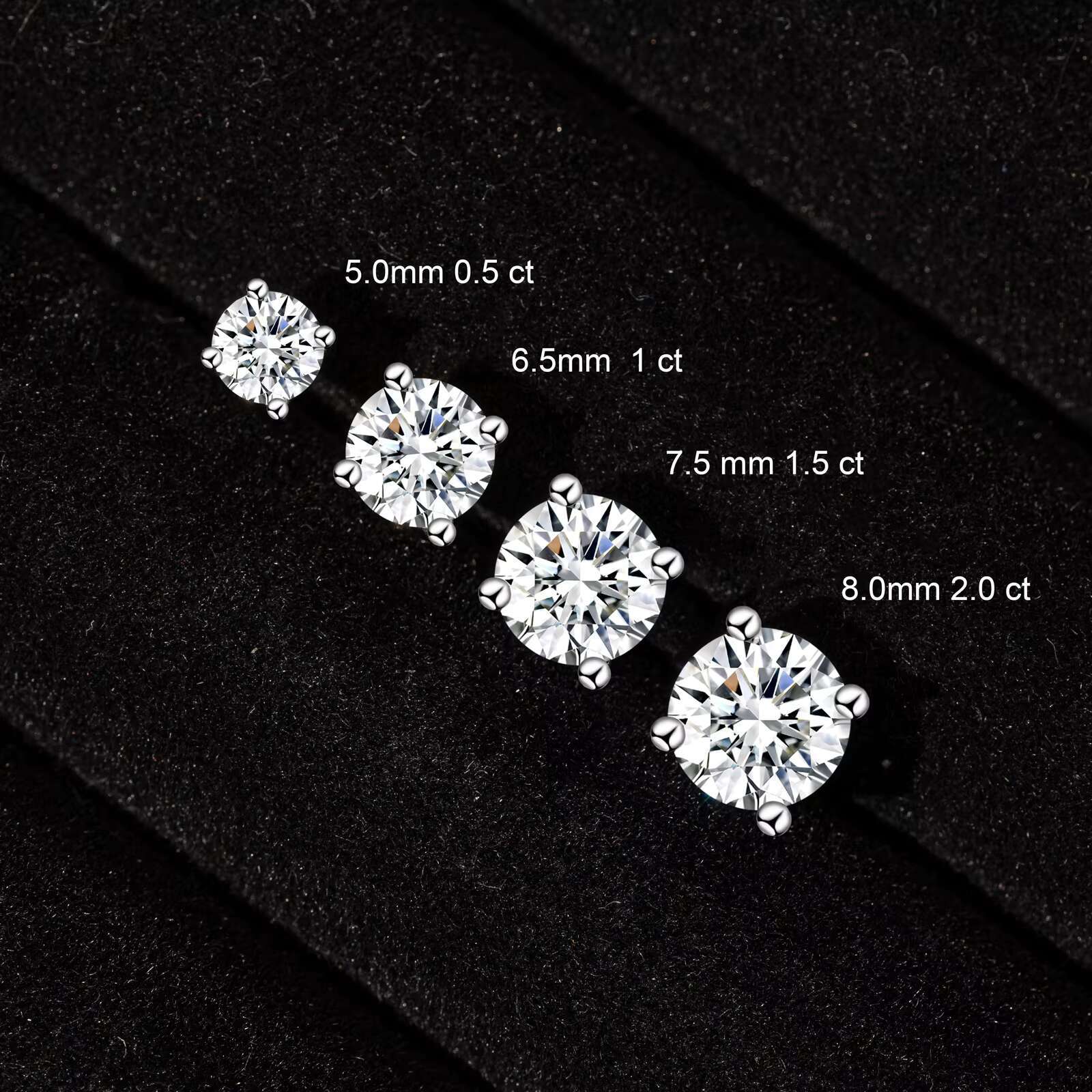 S925 Sterling Silver 5mm 6.5mm 7.5mm 8mm Moissanite Four Claws Stud Earrings Vintage Fashionable Unisex Earrings