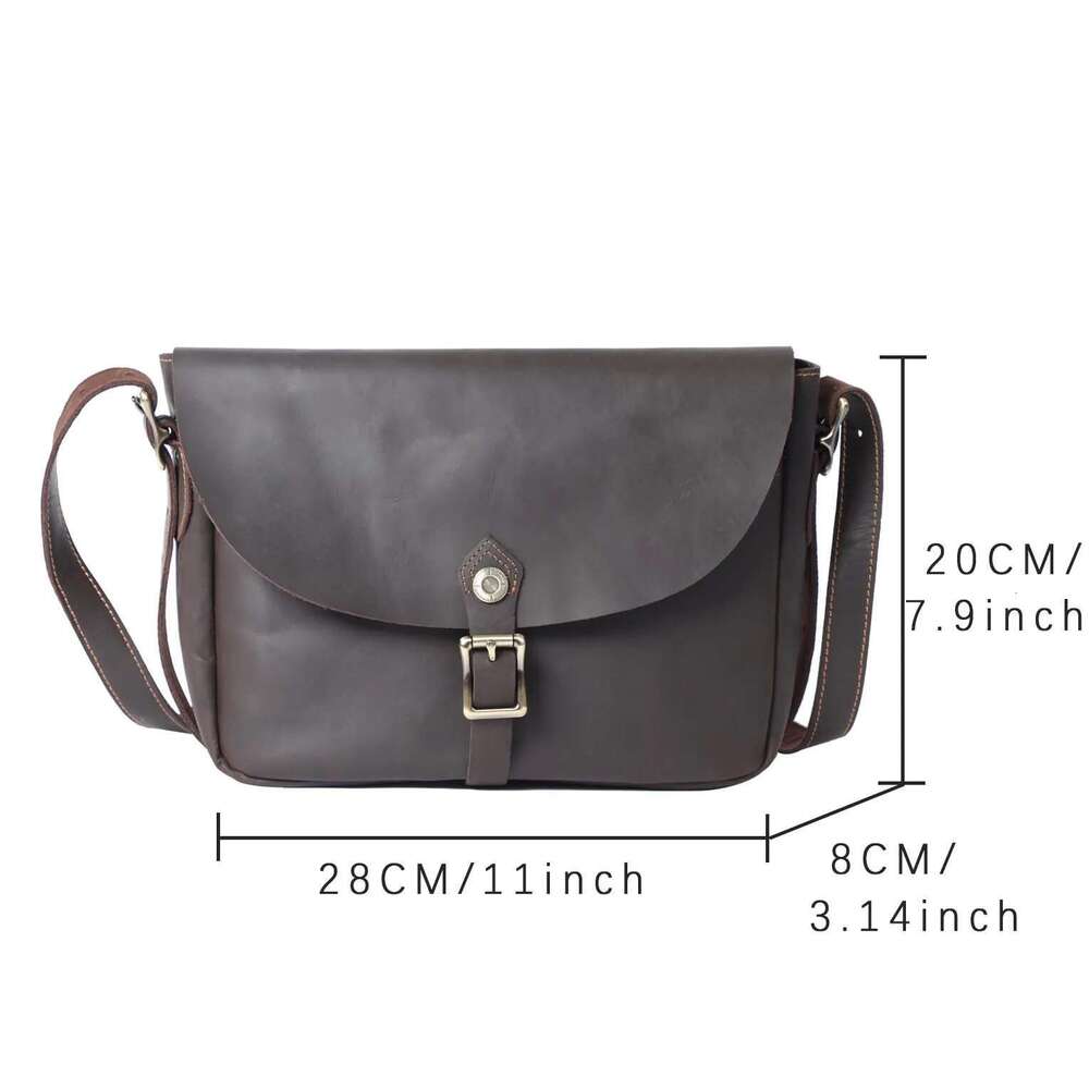 Vintage Genuine Men's 11" Messenger Crossbody Bags Crazy Horse Cowhide Shoulder Bag Top Layer Leather Fashion Casual
