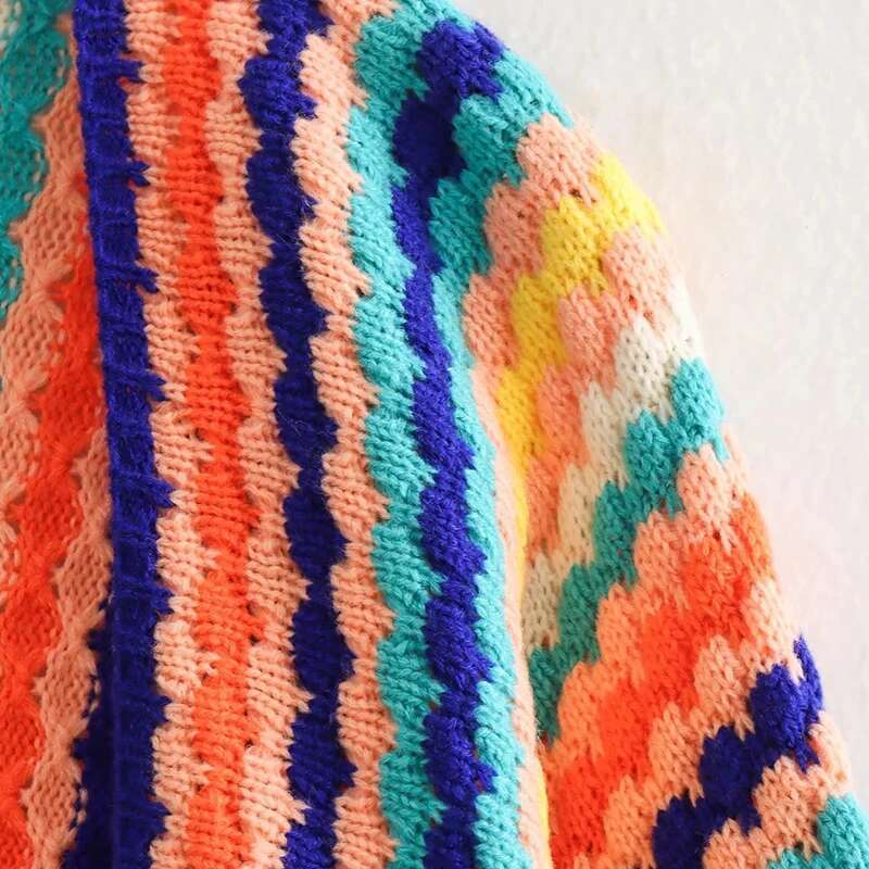 Autumn spring Cardigan Stripe Sweater Casual Multi-color Hand Hook Loose Knit Women's Clothing Knitwear Soft Warm Female Tops fashion clothing wo