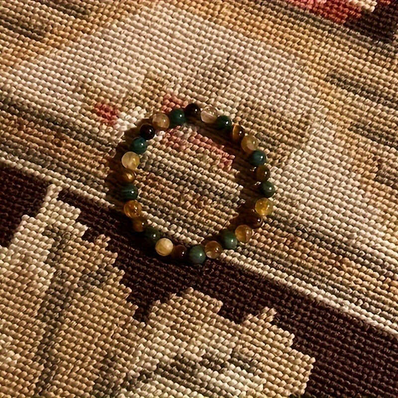 TemuTK Natural Tiger Eye Stone Yellow Crystal Turquoise Bracelet