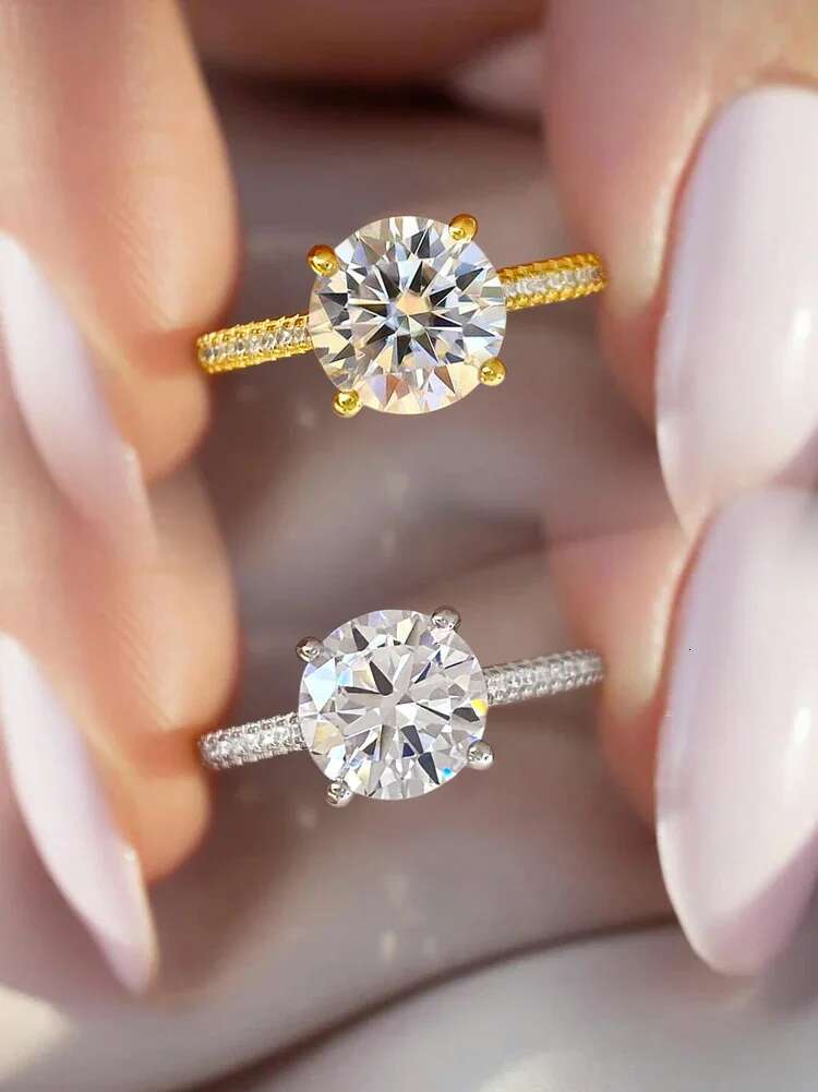KNB Gorgeous Shiny 2 Carat Zircon Round Ring Real 925 Sterling Silver for Women Engagement Luxury High Quality Fine Jewelry