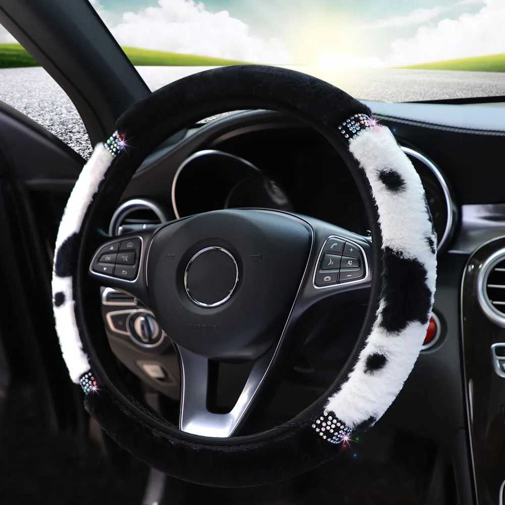 Warm hands in winter cow polished diamond glitter shiny car steering wheel cover suitable for 15 inch car interior supply in black and pink H25430