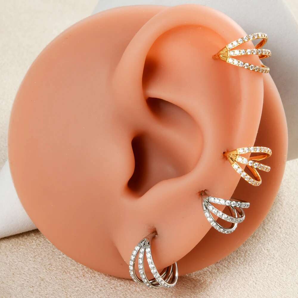 1Pc Surgical Steel Inlaid CZ Lip Ring Golden One/Two/Three Row Cross Zirconia Nose Septum Ear Piercing Helix Cartilage Stud