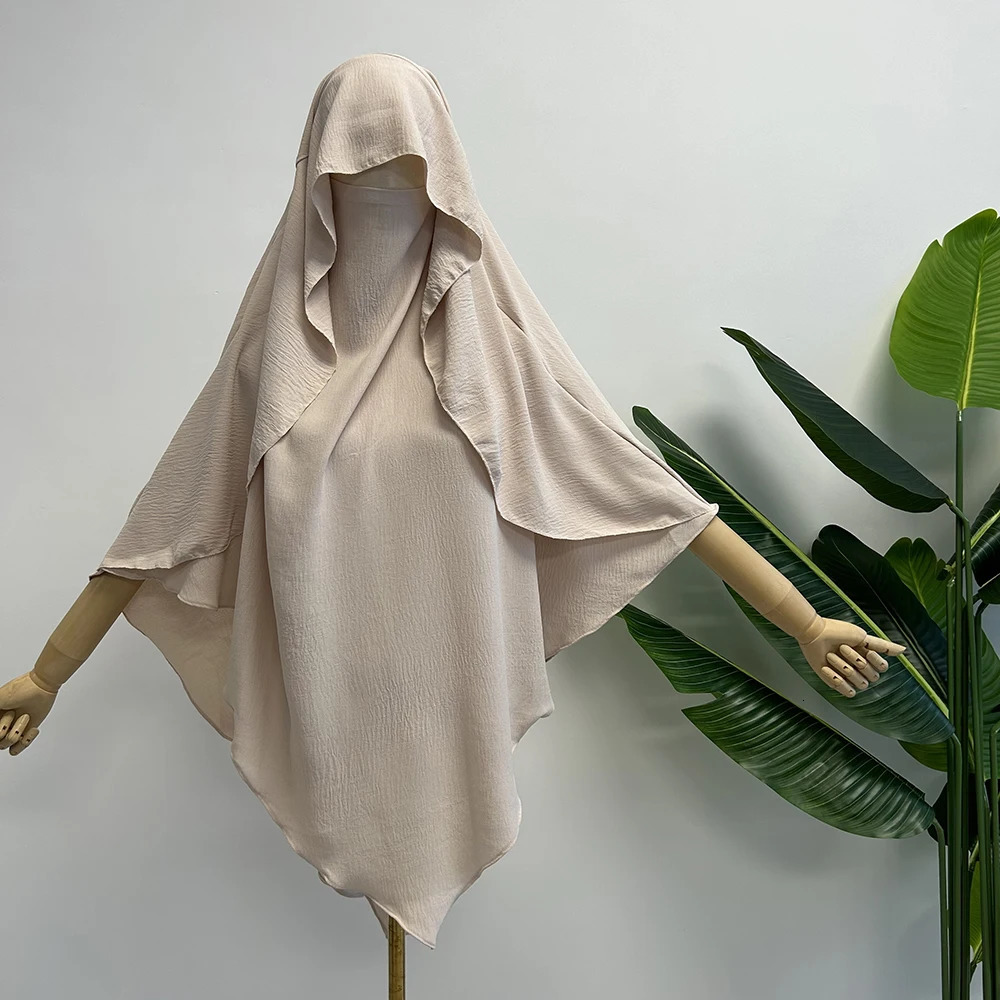 Cape Khimar with Niqab Straps Jazz Crepe Triangle Islamic Muslim Women Wholesale Ramadan Tie Back Prayer Hijab 250420