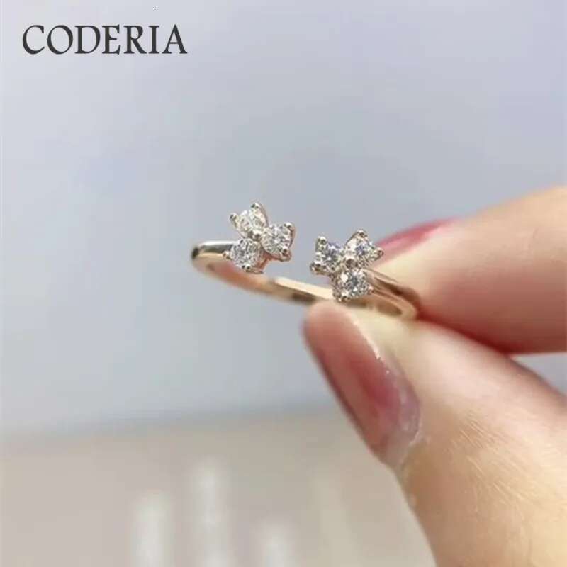 New 925 Sterling Silver Moissanite Solid Rose Gold Ring Total 0.3 Carat Clover Design Girl Ring Birthday Gift Party Jewelry