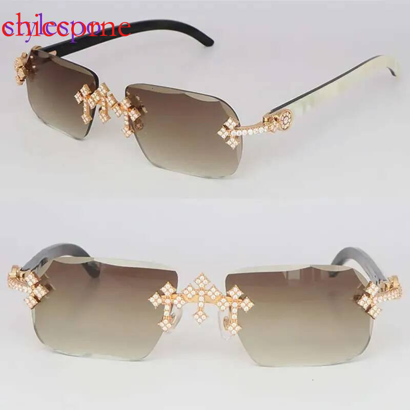 Cross Accessories Moissanite Set Rimless Womans Big Stones Dia Sun glasses Original White Buffalo Horn Men Women Sunglasses Size Mossan glasses