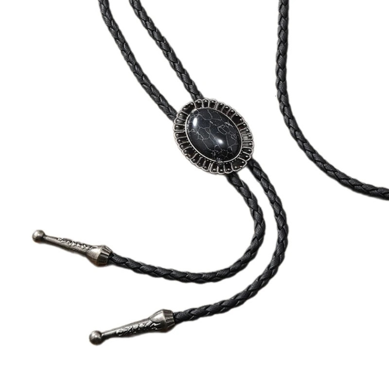 Vintage Gem Stone Cowboy Hat Bolo Tie Western Punk Faux Leather Rope Necktie Jewelry Shirt Chain Necklace for Men Women 250430