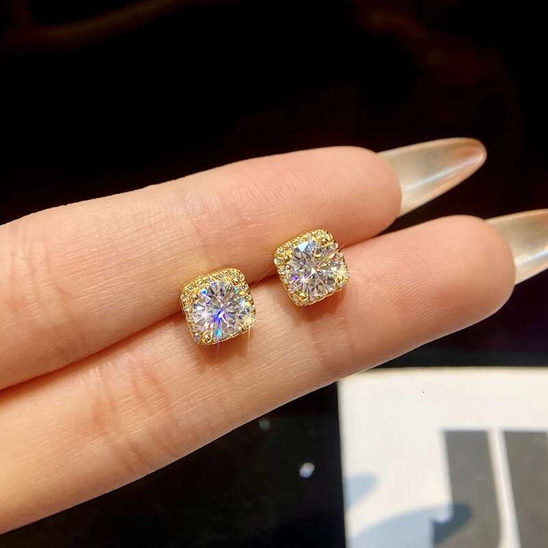 KNB 1CT Certified Moissanite Diamond Classic Square Halo Stud Earrings for Women 925 Sterling Silver Fashion Trendy Fine Jewelry