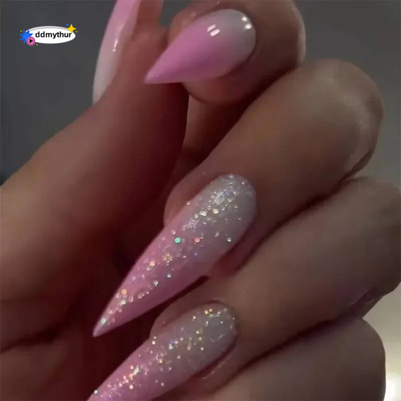 Extra Long Pointed Fake Art Butterfly Pearl Exaggerate Dark Y2K Black Spider Rhinestone False Nail Press on Nails Manicure ddmythur