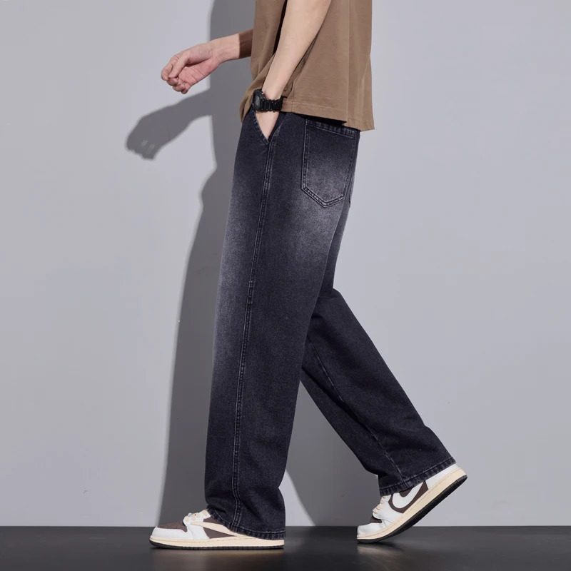 Mens clothing wide leg pants luggage jeans streetwear straight fashion denim Trouser Y2k retro washed elastic waist mens pants 250423