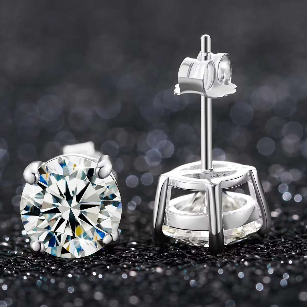 Dropshipping USA Stock Luxury 925 Sterling Silver VVS Moissanite Diamond Stud Earrings Handmade Classic Solitaire Push Back