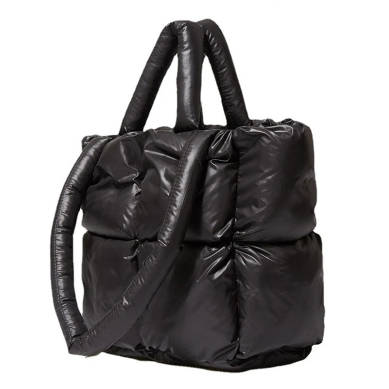 Winter Single Shoulder Handbag Womens Space Pad Cotton Feather Bottom Bucket Handbag Large Capacity Shopping Bag Bolsa Feminina 250427