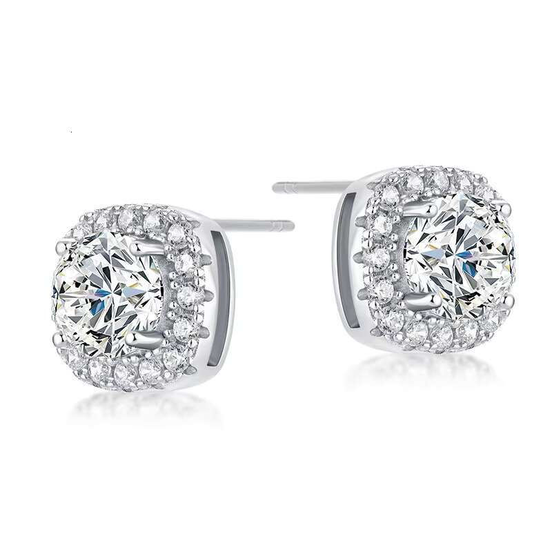 Sterling Silver Earrings Classic square Inlays with Sand and Stone Men and Women Moissanite Womens Party Wedding Accessories
