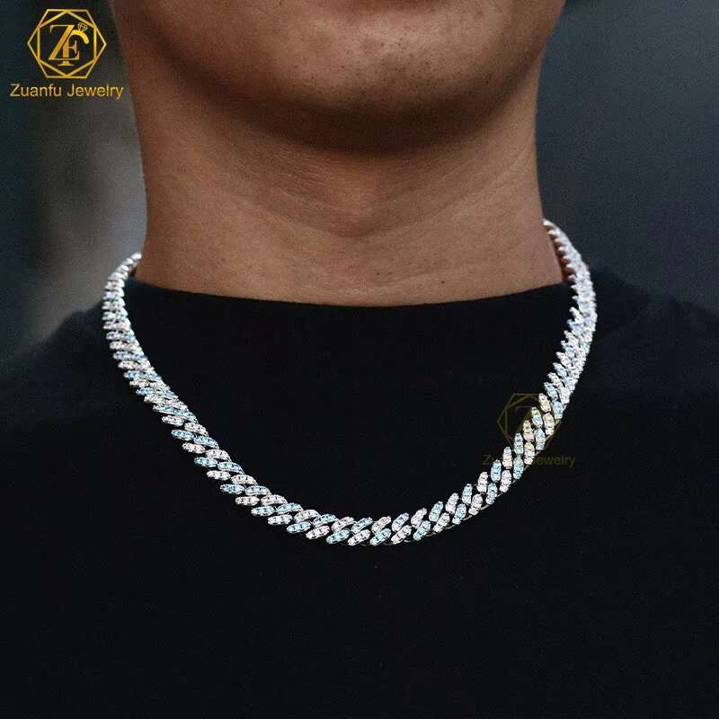 Wholesale Jewelry 8MM Gold Silver Rainbow Pink Blue VVS Moissanite Diamond Cuban Chain Miami Cuban Chain