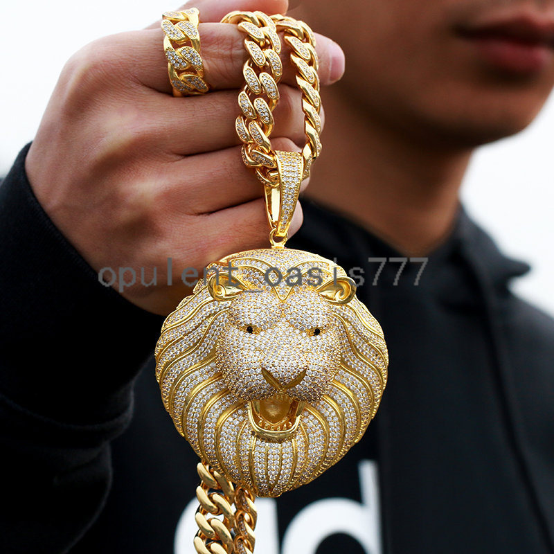 High Quality moissanite moissaniteia moissanite Pendant Hand Setting Lion Head Necklace White Gold Pendant Hip Hop Jewelry