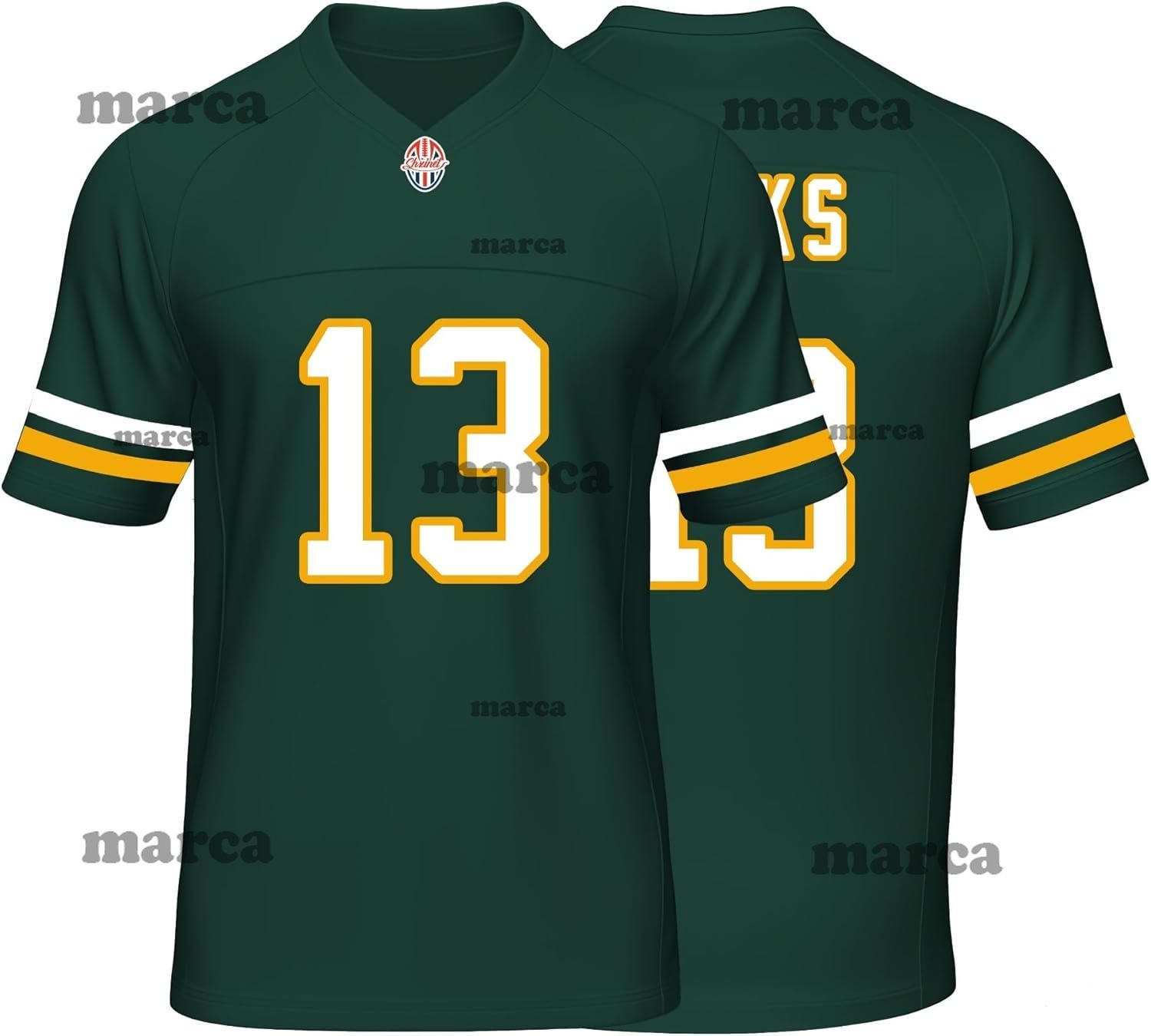 Custom Mens/Youth Football Stitched T-Shirt for Sports Fan Green/White No Brand/Logos