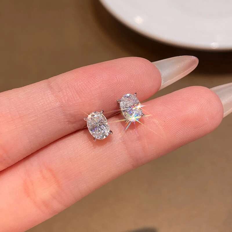 KNB 1CT Brilliant Oval Certified Moissanite Diamond Stud Earrings For Women 925 Sterling Silver Trendy Anniversary Gift Jewelry