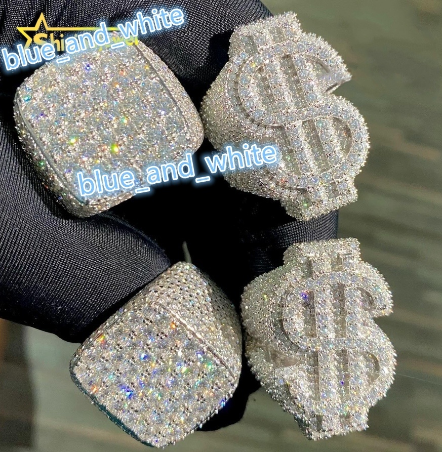 Pass Tester Fashion Custom Hip Hop Style Men Ring Iced Out VVS D Moissanite Diamond Jewelry 925 Sterling Silver Rings Men Women