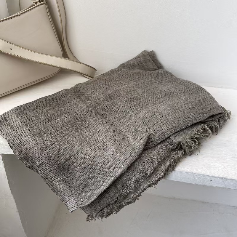 T597 scarf women autumn literary fresh all-match contrast color striped texture men and women the same cotton and linen thin shawl neck scarf spring a