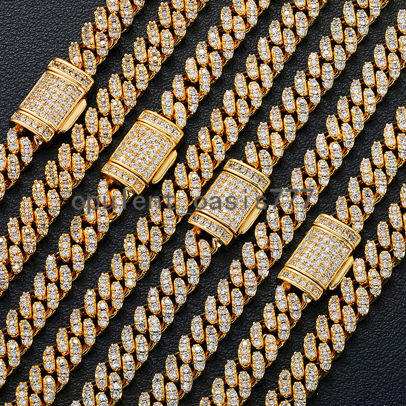 Cadenas Large Stock Bling Hip Hop Jewelry 6mm 18K Gold Plated moissanite Diamond Iced Out Cuban Link Chain Necklace for Men Women